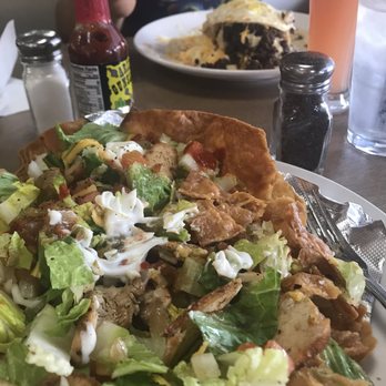 The Cracked Egg - My taco salad that I took home after (HUGE) and my mans pile of deliciousness. - Breakfast & Brunch Near Me - Phoenix, Arizona