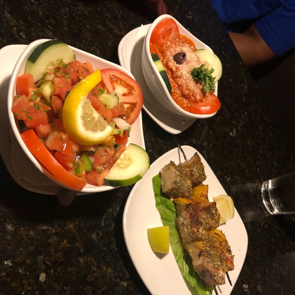Aya Sofia - Swordfish kabobs, Shepard salad and Biber Ezme- puree red pepper all delish! - Turkish Near Me - Saint Louis, Missouri Aya Sofia - Swordfish kabobs, Shepard salad and Biber Ezme- puree red pepper all delish! - Turkish Near Me - Saint Louis, Missouri