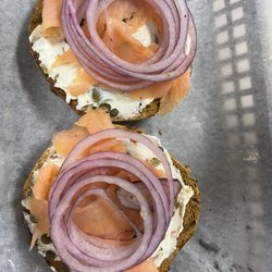 Bagel Break Deli - Bagel Topped with Nova Lox Cream Cheese Breakfast