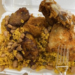 Tico's Place - Fried chicken, yellow rice and beans, Sweet Fried Plantains