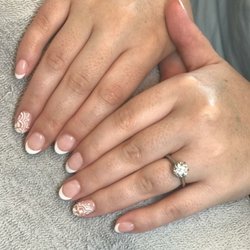 Acrylics with French tips for wedding design done by Natalie