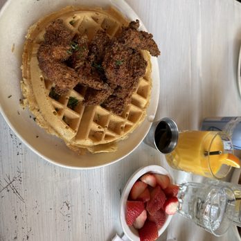 Babo Detroit - Chicken & Waffles w/ Strawberries and Orange Juice - New American Near Me - Detroit, Michigan Babo Detroit - Chicken & Waffles w/ Strawberries and Orange Juice - New American Near Me - Detroit, Michigan