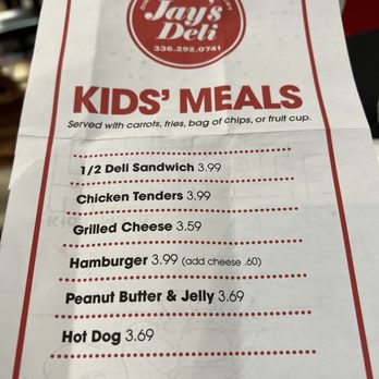 Jay's Delicatessen - Kids menu - Delis Near Me - Greensboro, North Carolina