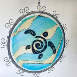 Glass Crafters Stained Glass - Sheri's fused glass "tattoo gue" sea turtle.