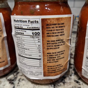 Bulletproof Sauces - Bulletproof Balsamic Basil back label and nutrition facts. - Specialty Food Near Me Bulletproof Sauces - Bulletproof Balsamic Basil back label and nutrition facts. - Specialty Food Near Me