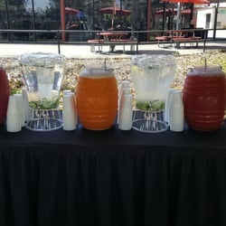 Ana's Food Tacos - Aguas Frescas: (right to left) Watermelon, Melon, and Hibiscus