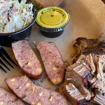 Mission BBQ - Brisket and sausage with cheddar and jalapeño - Barbeque Near Me - Parma, Ohio Mission BBQ - Brisket and sausage with cheddar and jalapeño - Barbeque Near Me - Parma, Ohio