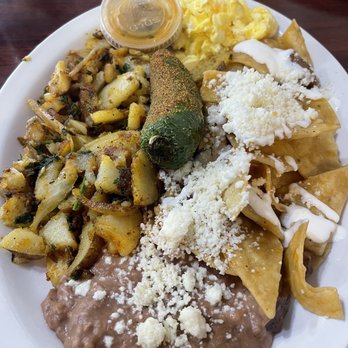 Rodeo Cafe - Chilaquiles rojos with scrambled eggs and rodeo potatoes - Cafes Near Me - Rancho Cucamonga, California Rodeo Cafe - Chilaquiles rojos with scrambled eggs and rodeo potatoes - Cafes Near Me - Rancho Cucamonga, California