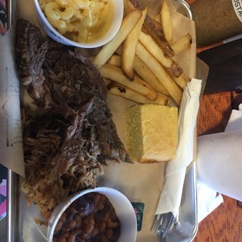 Top Hog BBQ - This the pork 2 ways: BRISKET &PULLED PORK w/FRIES MAC&CHEESE AND BAKED BEANS - Barbeque Near Me - Newberry, Florida