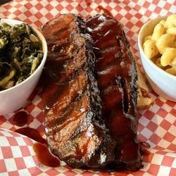 Baker Bros. BBQ - Brisket, turnip greens and mac and cheese made in house