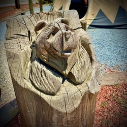Zanders Coffee - A cute bear carved out of a wood stump right outside of Zander's Coffee!