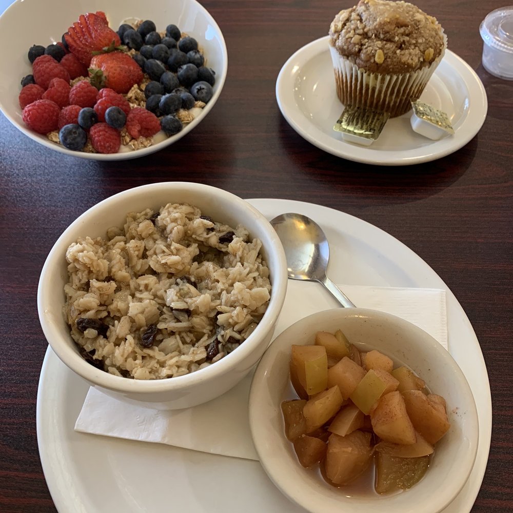 Minnesota Nice Cafe - Yogurt parfait with a pumpkin muffin and oatmeal with baked apples - Cafes Near Me - Bemidji, Minnesota