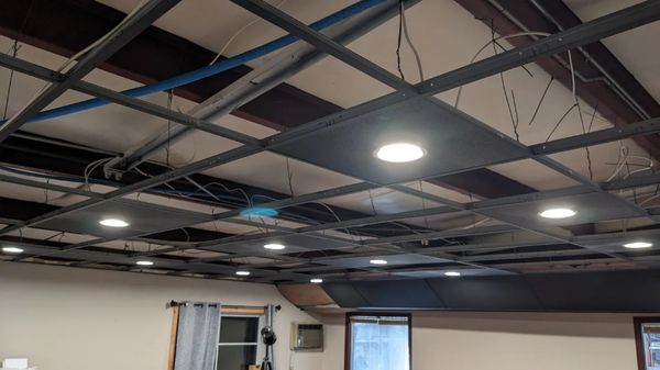 Drop Ceiling Tile and New Lighting grid Installation - New Canless Can pop-in Lights with Two 3-way Switches, New Drop Ceiling Tile Installation and Fully Insulated.