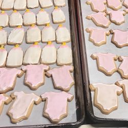Sweet Temptation Desserts - Frosted cookies for baby shower party favors.