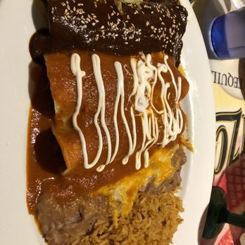 Sinaloa Cafe - Beef enchiladas with mole sauce on one and red sauce on the other. - Bars Near Me - Morgan Hill, California Sinaloa Cafe - Beef enchiladas with mole sauce on one and red sauce on the other. - Bars Near Me - Morgan Hill, California