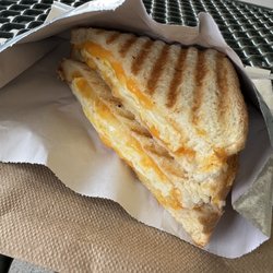Moose Family Kitchen - Another angle on the delicious grilled cheese with egg! The cheese pull was perfection