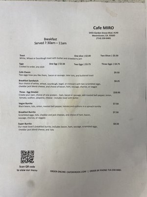 Menu photo 3 Cafe Miro Westminster, CA