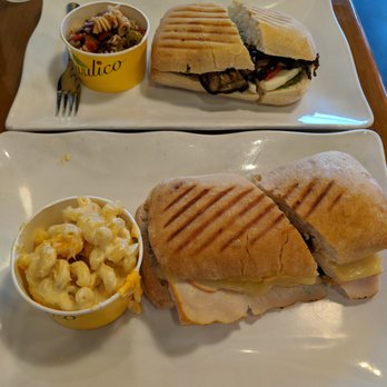 Basilico - Turkey cranberry panini with very cheesy mac and cheese (bottom). Eggplant panini with pasta salad (top) - Delis Near Me - Fredericksburg, Virginia Basilico - Turkey cranberry panini with very cheesy mac and cheese (bottom). Eggplant panini with pasta salad (top) - Delis Near Me - Fredericksburg, Virginia