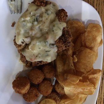 9th Inning Brews and Bites - Chicken Fried Steak with potato chips and jalapeño tots!! The gravy is made with hatch Green chilis! Service is great too!!! - American Near Me - Amarillo, Texas
