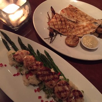 Seasons 52 - Caramelized grilled sea scallops & the wood grilled boneless rainbow trout. - Seafood Near Me - Birmingham, Alabama Seasons 52 - Caramelized grilled sea scallops & the wood grilled boneless rainbow trout. - Seafood Near Me - Birmingham, Alabama