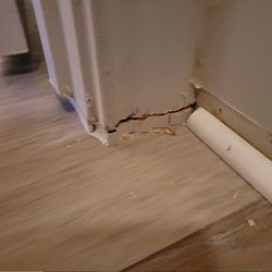 American Home - This is how they adjusted door frames when they took out carpet and put in laminate flooring.