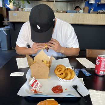 For The Win - Double patty cheeseburger, loaded fries, onion rings, can of coke - Burgers Near Me - Whittier, California