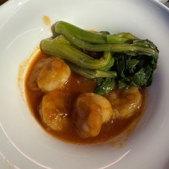 Cathay Pacific - Business Class Supper Main Dish - Spicy Wok Prawns with Choy Sum - Spectacular - Airlines Near Me - Los Angeles, California