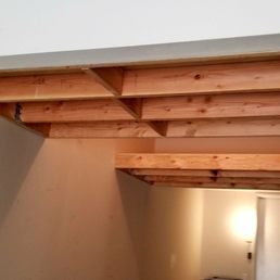 Sturdy overhead garage storage w/o blocking the light using 2×6s, 3/4 in smooth plywood and joices. Excellent work! $500 total, half day. Sturdy overhead garage storage w/o blocking the light using 2×6s, 3/4 in smooth plywood and joices. Excellent work! $500 total, half day.