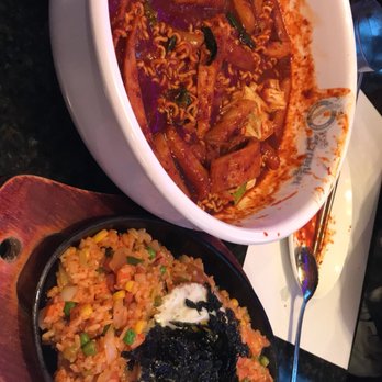 Luv Dduk - Original Yuppduk, but I wish we had gotten the mild. Next to it is Kimchi fried rice - Korean Near Me - Cerritos, California