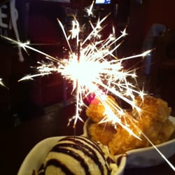Koi Sushi - Deep fried banana & vanilla iced cream ~ Birthday style