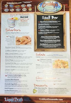 Menu photo 7 Crabby's Oceanside Daytona Beach, FL