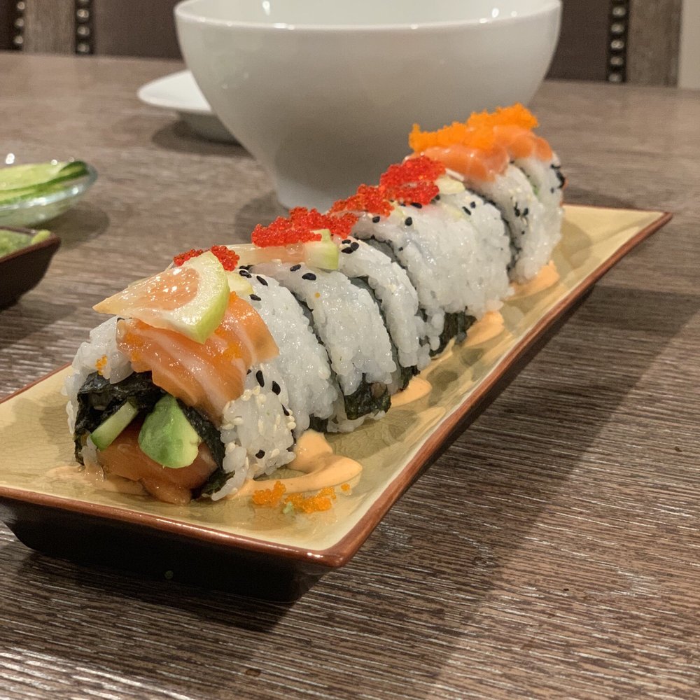 Fish King - Spicy Tuna inside salmon and masago on top - Seafood Markets Near Me - Glendale, California Fish King - Spicy Tuna inside salmon and masago on top - Seafood Markets Near Me - Glendale, California