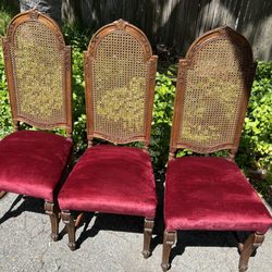 Kinghan of Kalifornia - Three recaned and refurbished antique chairs.