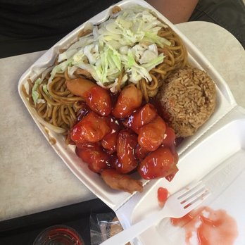 Oriental Express - Chow Mein combo. Sides were fried rice and sweet and sour chicken. - Chinese Near Me - Shasta Lake, California