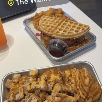 The Waffle Bus - Buttermilk Fried Chicken and Waffle Sandwich and Chicken Thunder Fries - Sandwiches Near Me - Houston, Texas