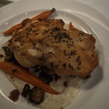 III Forks - Roasted chicken came with carrots and brussel sprouts and bacon. - Steakhouses Near Me - Addison, Texas