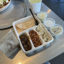 Barbacoa soft taco kids meal with a lemonade and sides. Very filling and less than $6! Barbacoa soft taco kids meal with a lemonade and sides. Very filling and less than $6!