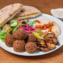 Layla's Falafel - Falafel Deluxe Platter 
( Falafel + Fried Eggplant)