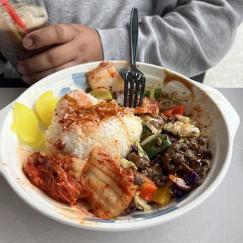 Seoul Time - Korean beef bowl (added kimchi on the side) - Korean Near Me - Los Angeles, California