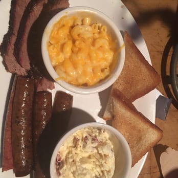 Ellis County BBQ - I had the 2 meat combo: brisket, hot links with sides of macaroni, potato salad and Texas toast and tea to drink. - Barbeque Near Me - Midlothian, Texas