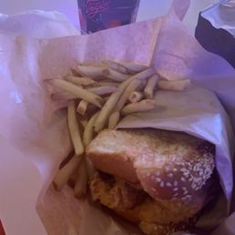 Chicken tender sandwich and fries Chicken tender sandwich and fries