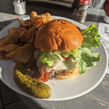Crooked Hammock Brewery - Bacon burger with shaved fries. Don't miss out on the fries-- soft on the inside and crispy/chewy on the outside! - New American Near Me - Lewes, Delaware Crooked Hammock Brewery - Bacon burger with shaved fries. Don't miss out on the fries-- soft on the inside and crispy/chewy on the outside! - New American Near Me - Lewes, Delaware