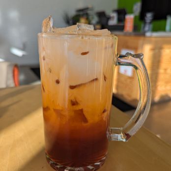 Basil Bowl - One of my fave beverages - Thai iced tea - creamy and sweet. - Asian Fusion Near Me - Northville, Michigan