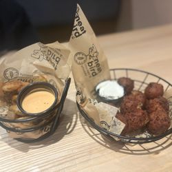Neat Bird - Fried pickles and hush puppies