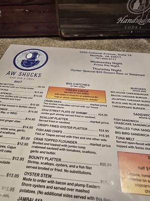 Menu photo 6 A W Shucks Raw Bar & Grill Norfolk, VA