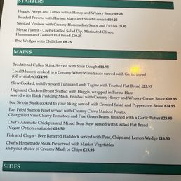 Dinner menu