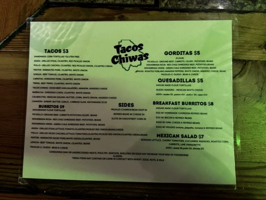 Menu photo 8 Tacos Chiwas Mesa, AZ