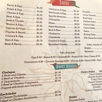 Pete's Tako House - Menu of the different takos - Breakfast & Brunch Near Me - San Antonio, Texas