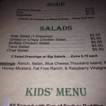 Pines - a menu for a kid's meal - Restaurants Near Me - Quincy, Ohio