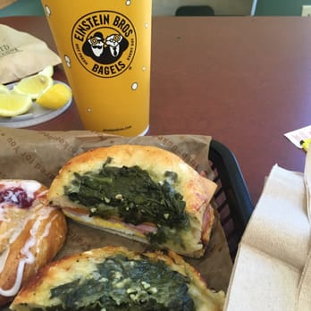Einstein Bros. Bagels - Ham, egg and cheese on spinach bagel - Bagels Near Me - Houston, Texas Einstein Bros. Bagels - Ham, egg and cheese on spinach bagel - Bagels Near Me - Houston, Texas